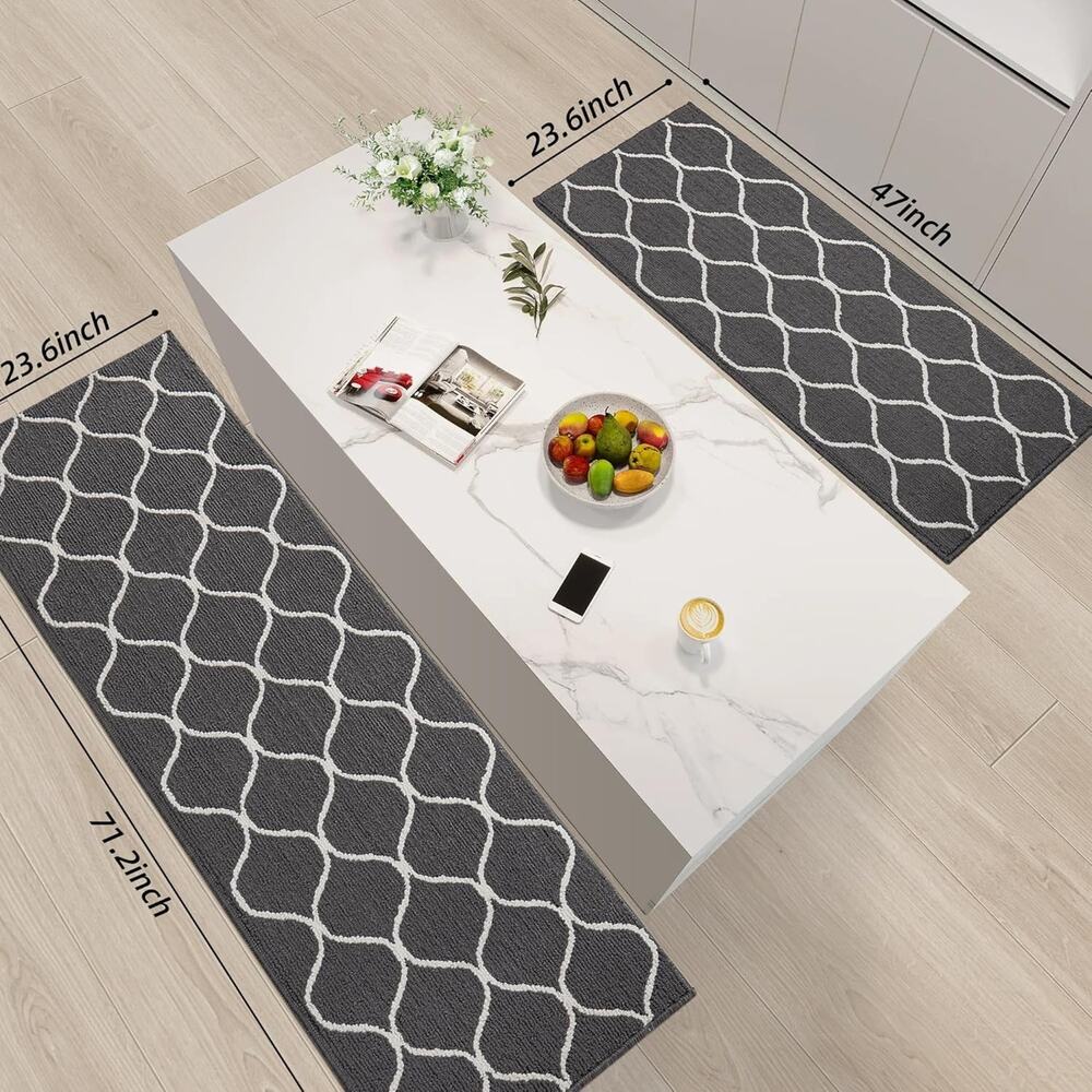 COSY HOMEER 2PCS 23.6x47 Inch 23.6x71.2 Inch Kitchen Rug Mat Set, Soft Absorbent - Picture 2 of 6